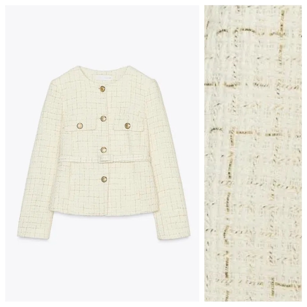 NWOT. Zara Cream Structured Blazer with Belt. Size S. - Picture 7 of 16